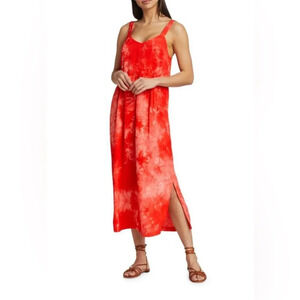 RAQUEL ALLEGRA Orange Tie-Dye V-Neck Midi Dress size 2 (Medium)